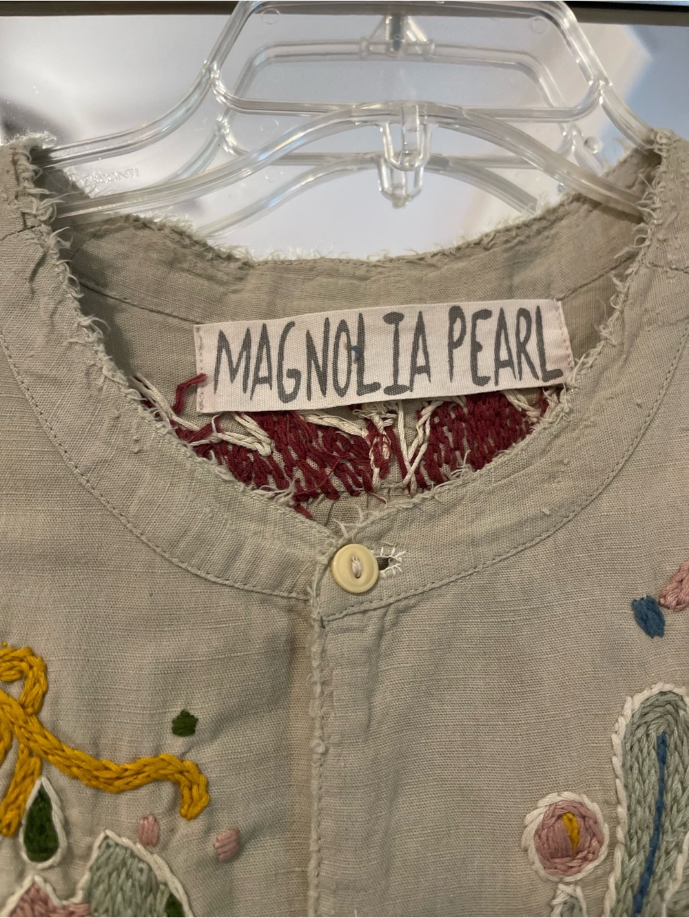 Magnolia Pearl Gypsy Johnny Tunic in Agave with Multicolor Floral Embroidery - Picture 2 of 5